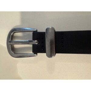 Mens Black Leather Stretch Woven‎ Belt Silver Buckle Size 34 35 Casual Dress
